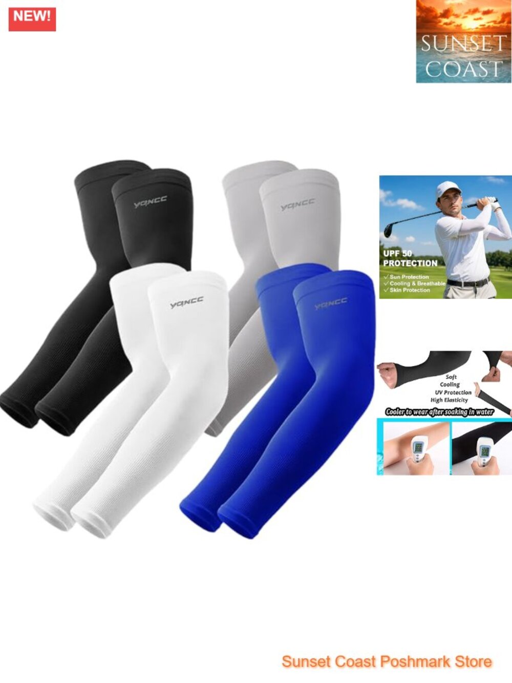 Cooling UV Protection Arm Sleeves for Men Women, 4 Pack Sports Compression